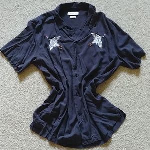 UO Embroidered Crane Shirt